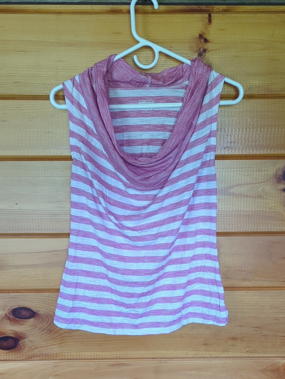 Converse Cowl Neck Striped Sleeveless Top - Pink & White